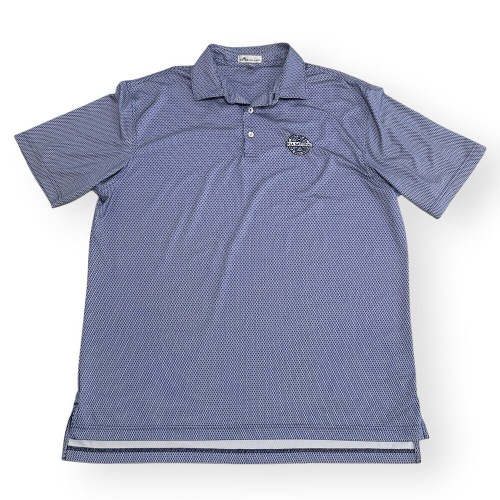 Peter Millar Mens Polo Shirt Large Blue PGA National Palm Beach Gardens Golf